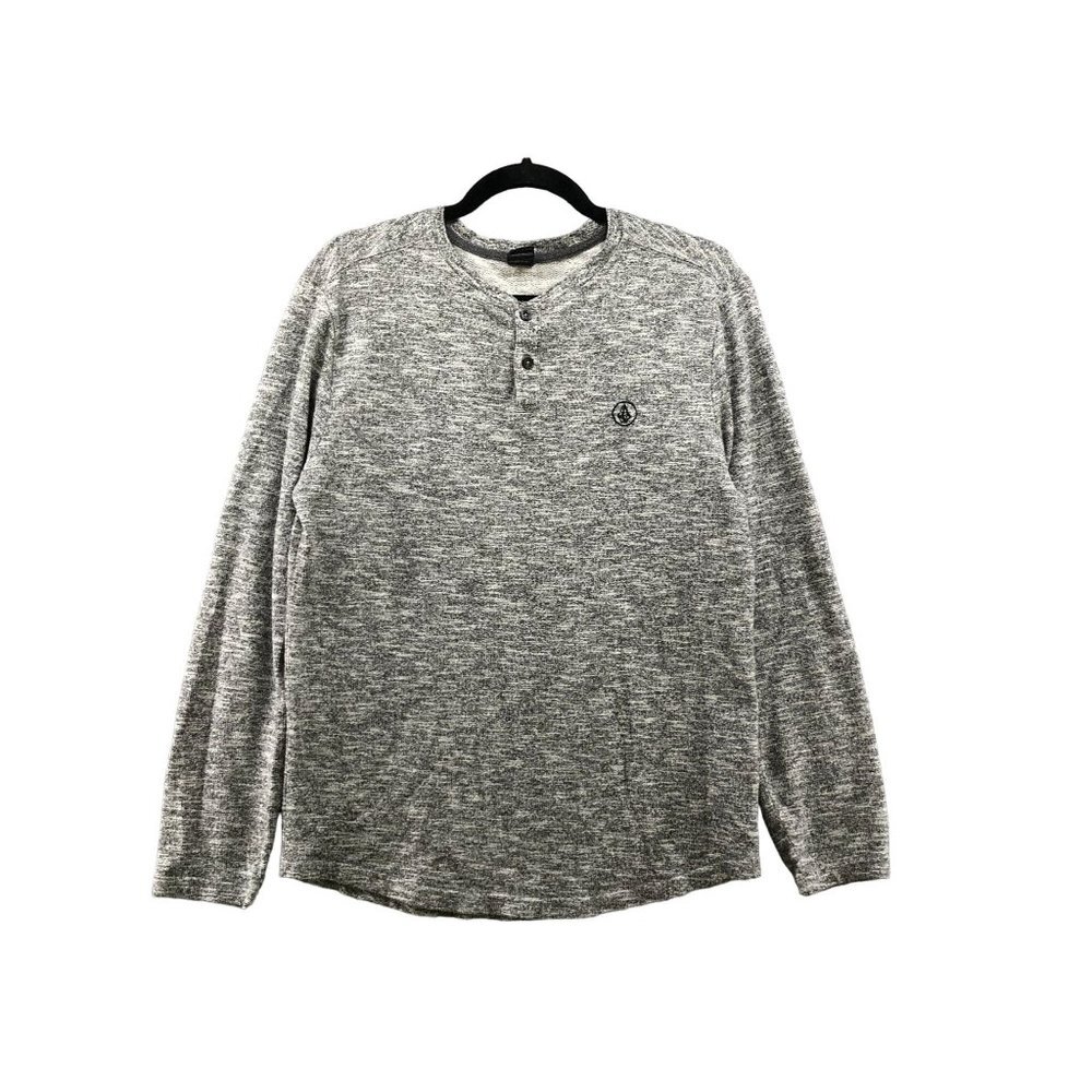 Volcom Henley T Shirt Mens M Fleece‎ Sweatshirt Gray Long Sleeve Lightweight